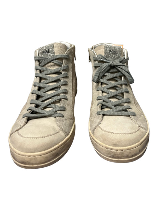 P448 Shoe Size 39 Warm Gray Leather Almond Toe lace up Glitter High Top Shoes Warm Gray / 39