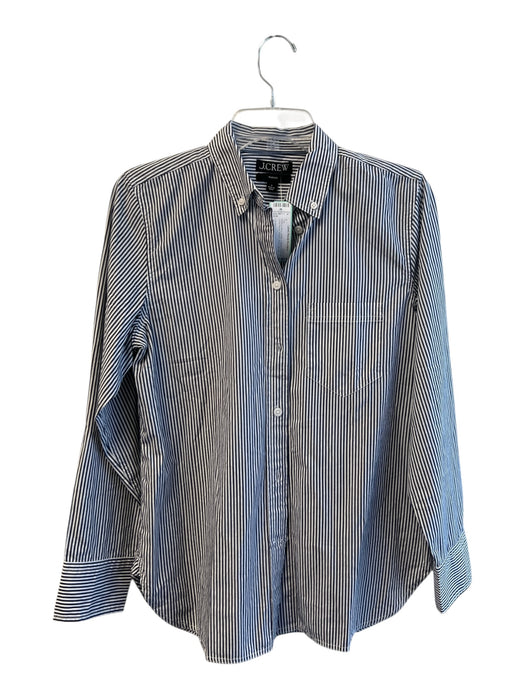 J Crew Size 6 White & Navy Cotton Collared Button Up Long Sleeve Stripes Top White & Navy / 6