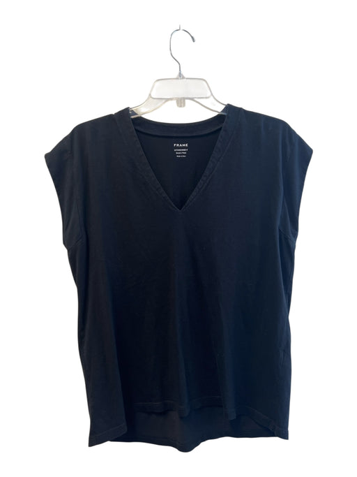 Frame Size S Black Pima Cotton V Neck Cap Sleeve Solid Color Top Black / S