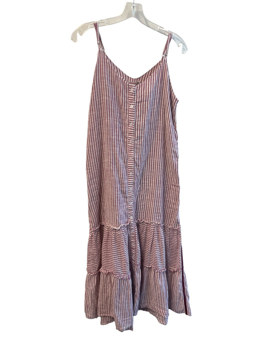 Sundry Size 1 Cream & Maroon Cotton Pinstripe V Neck Tiered Dress Cream & Maroon / 1