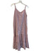 Sundry Size 1 Cream & Maroon Cotton Pinstripe V Neck Tiered Dress Cream & Maroon / 1