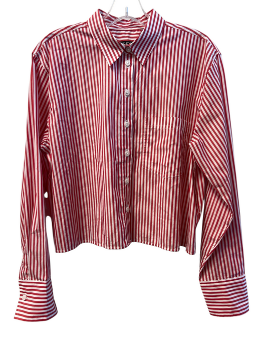 J Crew Size 8 Red & White Cotton Collared Button Up Long Sleeve Pinstripe Top Red & White / 8