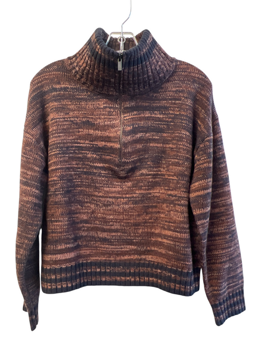 John & Jenn Size S Brown Acrylic & Cotton Knit High Neck 1/2 Zip Sweater Brown / S