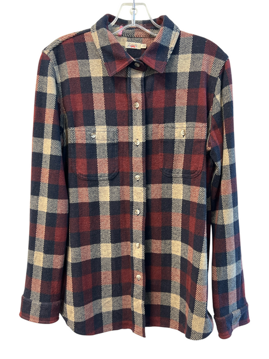 Faherty Size M Navy & Maroon Polyester Flannel Plaid Collared Button Up Top Navy & Maroon / M