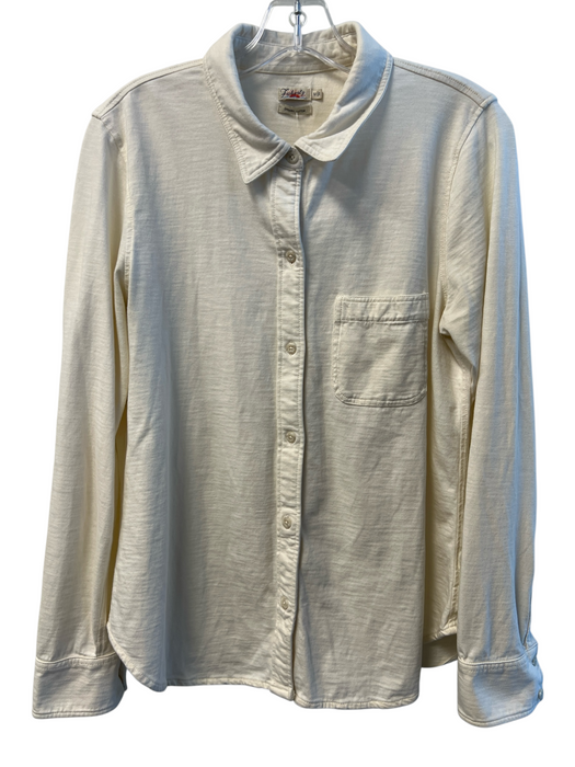 Faherty Size M Cream Cotton Collared Button Up Long Sleeve Chest Pocket Top Cream / M
