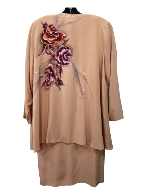 Yolanda Lorente Size S Orange & Pink Silk Short Sleeve Floral Cardigan Dress Set Orange & Pink / S