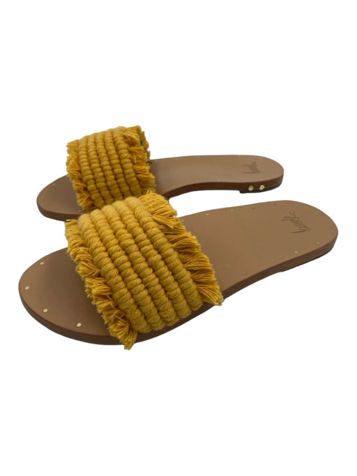 Beek Shoe Size 8 Yellow & Tan Rope & Leather Woven Fringe Slides Mules Sandals Yellow & Tan / 8