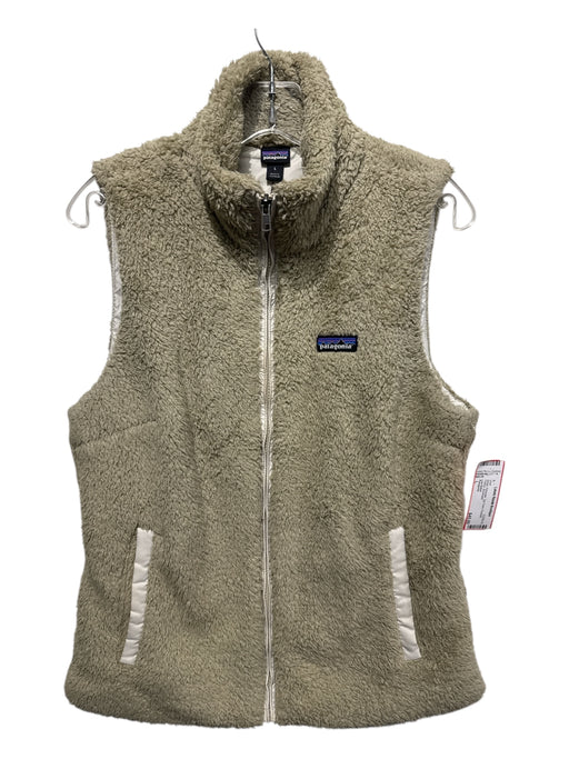 Patagonia Size L Beige Polyester Zip Front Pockets Fleece Vest Beige / L