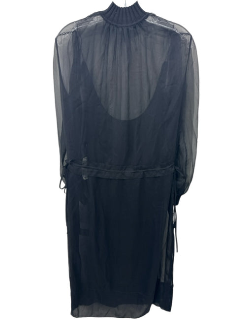 Rag & Bone Size Small Black Long Sheer Sleeves Ruffles Mock Neck Ribbed Dress Black / Small