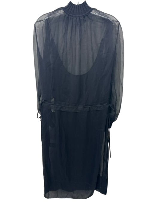 Rag & Bone Size Small Black Long Sheer Sleeves Ruffles Mock Neck Ribbed Dress Black / Small