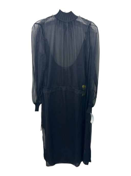 Rag & Bone Size Small Black Long Sheer Sleeves Ruffles Mock Neck Ribbed Dress Black / Small