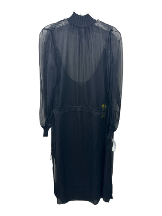 Rag & Bone Size Small Black Long Sheer Sleeves Ruffles Mock Neck Ribbed Dress Black / Small