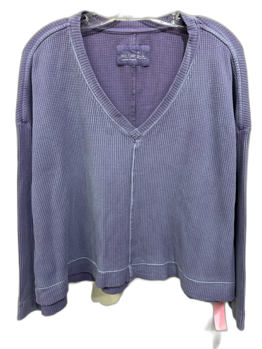 Pilcro Anthropologie Size S Purple Cotton Blend Waffle Knit V Neck Pullover Top Purple / S