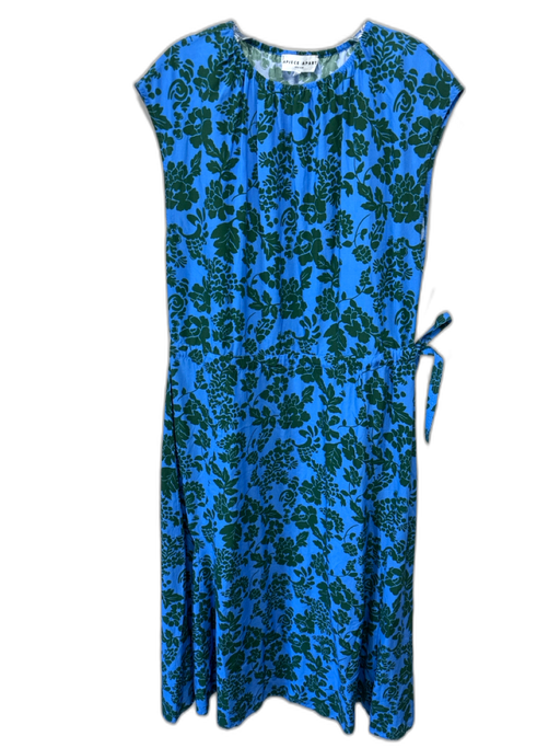 Apiece Apart Size S Blue & Green Cap Sleeve Floral Print Drawstring Waist Dress Blue & Green / S