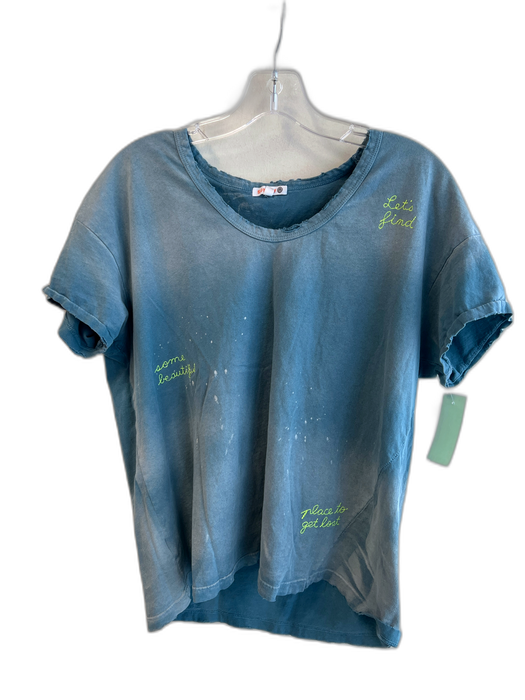 Sundry Size 2 Blue 100% Cotton Distressed Stiching Bleach Dye Relaxed Top Blue / 2