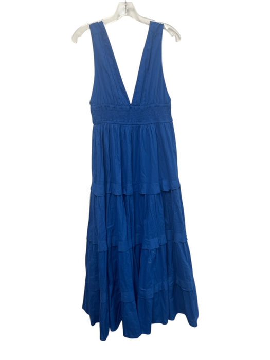 Chelsea 28 Size M Blue Cotton Sleeveless V Neck Smocked Waist Tiered Dress Blue / M