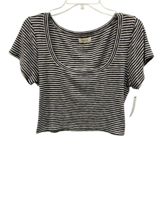 Madewell Size L White & Black Cotton Blend Cap Sleeve Wide Neck Striped Top White & Black / L