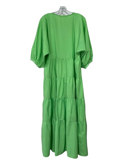 Zara Size XS Neon Green Polyester Full Length Tiered Puff Sleeves Dress Neon Green / XS