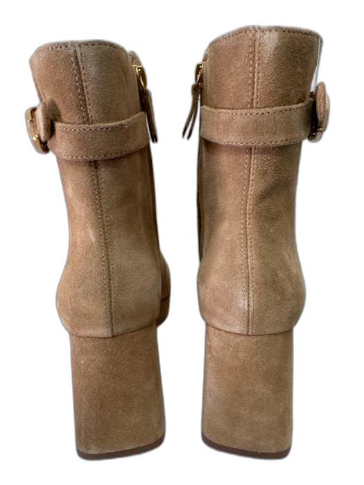 Larroude Shoe Size 9.5 Tan Leather goldtone hardware Block Heel Suede Boots Tan / 9.5