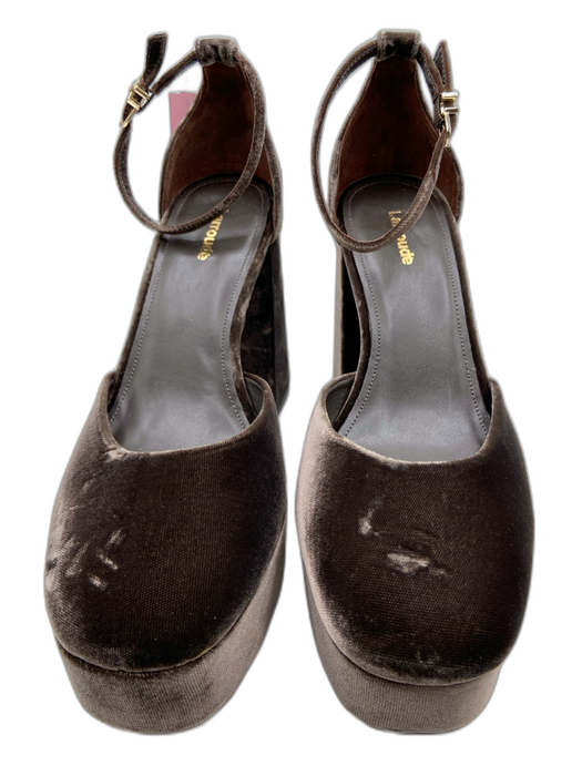 Larroude Shoe Size 9.5 Expresso Brown Velvet Ankle Strap Platform Pumps Expresso Brown / 9.5