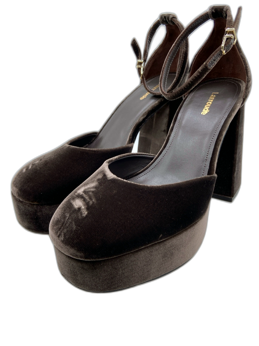 Larroude Shoe Size 9.5 Expresso Brown Velvet Ankle Strap Platform Pumps Expresso Brown / 9.5