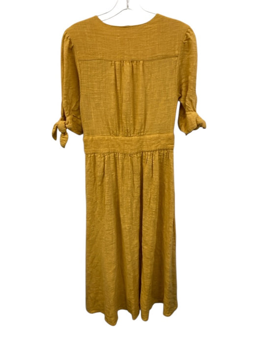 Free People Size S Yellow Cotton & Modal Short Sleeve Tie Sleeve V Neck Dress Yellow / S