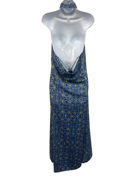 87Origins Size 14 Blue & Yellow Polyester Open Back Geometric Dress Blue & Yellow / 14