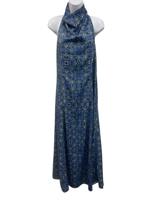 87Origins Size 14 Blue & Yellow Polyester Open Back Geometric Dress Blue & Yellow / 14