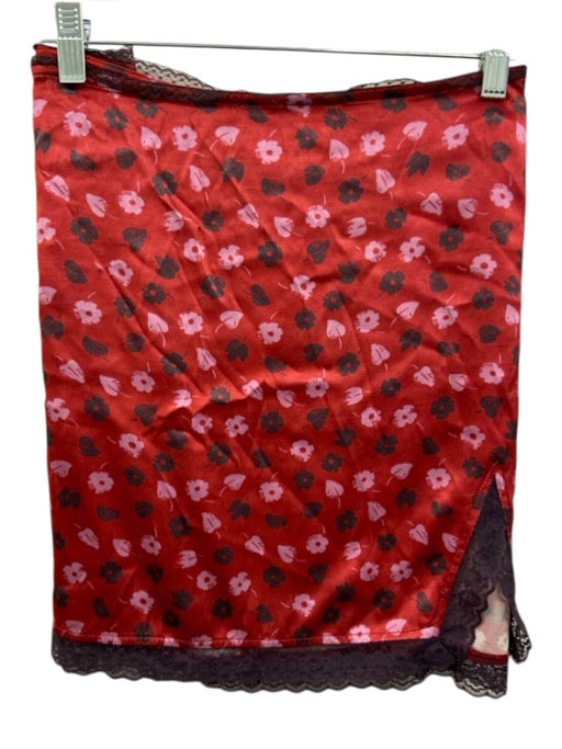 Maeve Size XL Red & Pink Viscose Lace Detail Floral Slit Skirt Red & Pink / XL
