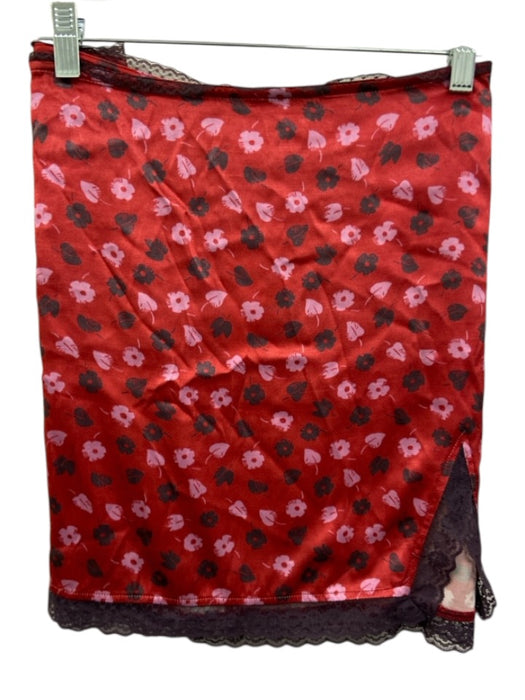 Maeve Size XL Red & Pink Viscose Lace Detail Floral Slit Skirt Red & Pink / XL