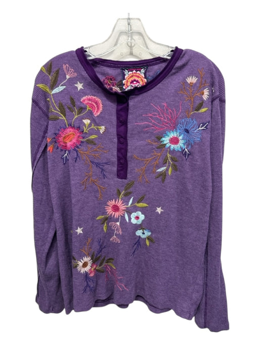 Johnny Was Size M Purple, Pink & Mutli Cotton Thermal Floral Embroidery Top Purple, Pink & Mutli / M