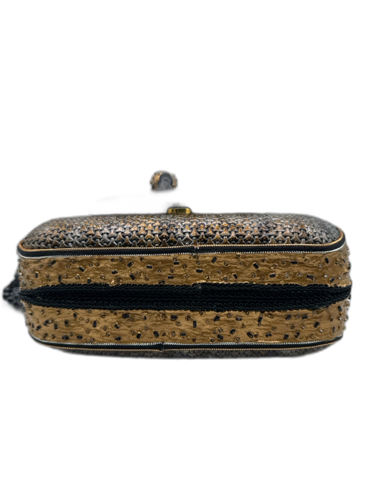 Mary Frances Black & Gold Beaded Magnetic  Flap Metallic Tassel Bag Black & Gold / S