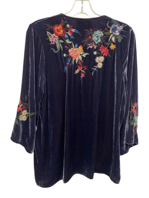 Johnny Was Size S Purple & Multi Rayon & Silk Velvet Floral Embroidery Top Purple & Multi / S