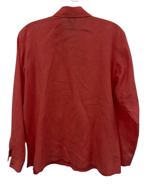 Eileen Fisher Size PP Salmon Pink Linen Long Sleeve Button Up Collared Shirt Top Salmon Pink / PP