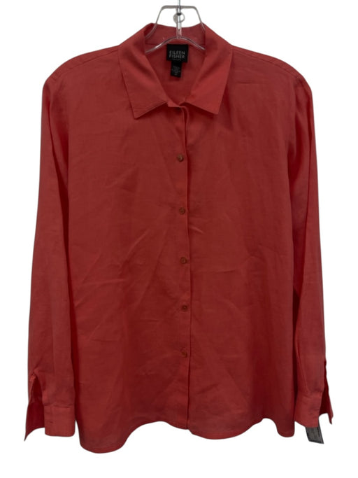 Eileen Fisher Size PP Salmon Pink Linen Long Sleeve Button Up Collared Shirt Top Salmon Pink / PP