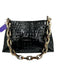 Brahmin Black Leather Patent Croc Embossed Zip Top Shoulder Bag Black