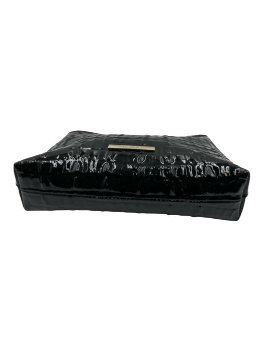 Brahmin Black Leather Patent Croc Embossed Zip Top Shoulder Bag Black
