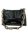 Brahmin Black Leather Patent Croc Embossed Zip Top Shoulder Bag Black