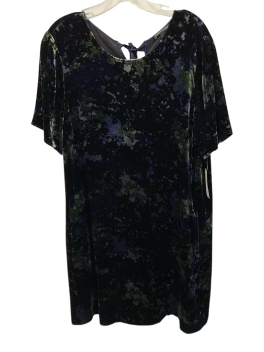 Eileen Fisher Size M Black, Blue, Green Rayon Blend Long Sleeve Velvet Dress Black, Blue, Green / M