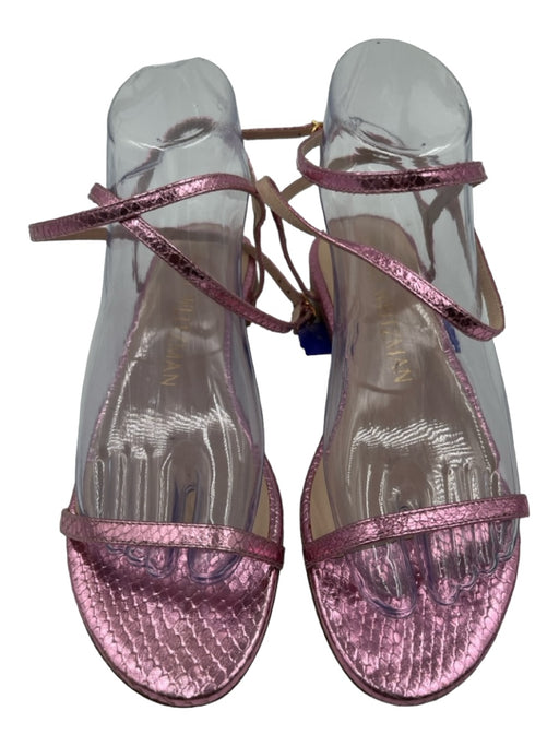 Stuart Weitzman Shoe Size 37 Pink Leather Metallic embossed Flat Sandals Pink / 37