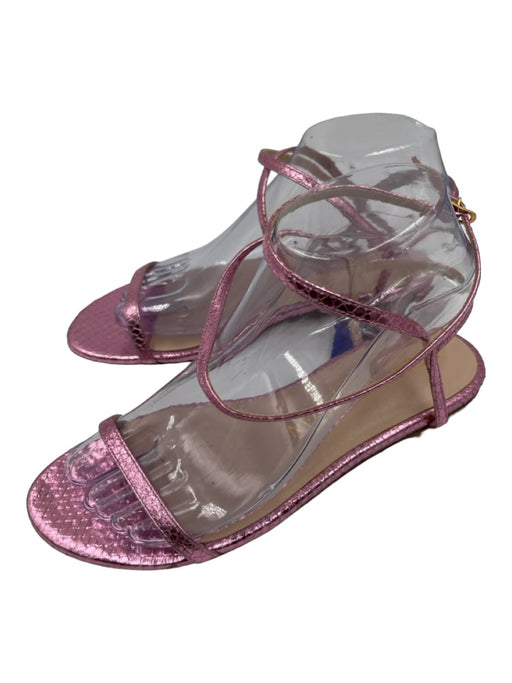 Stuart Weitzman Shoe Size 37 Pink Leather Metallic embossed Flat Sandals Pink / 37