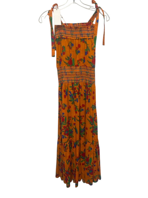 Tory Burch Size XS Orange & Multi Cotton Abstract Floral Tie Shoulder Dress Orange & Multi / XS