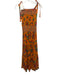 Tory Burch Size XS Orange & Multi Cotton Abstract Floral Tie Shoulder Dress Orange & Multi / XS