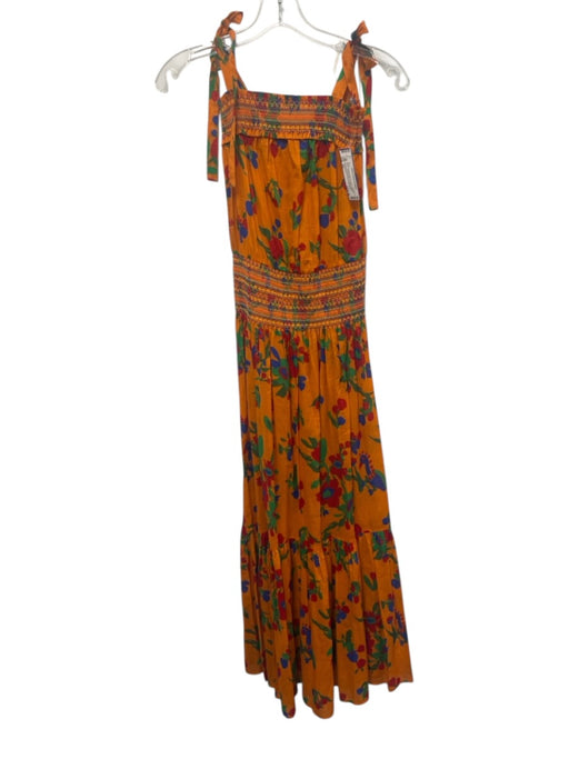 Tory Burch Size XS Orange & Multi Cotton Abstract Floral Tie Shoulder Dress Orange & Multi / XS