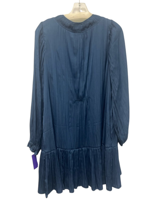 By Anthropologie Size 8 Deep Blue Polyester V Neck Long Sleeve Pleated Dress Deep Blue / 8