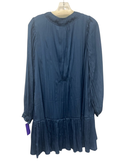 By Anthropologie Size 8 Deep Blue Polyester V Neck Long Sleeve Pleated Dress Deep Blue / 8