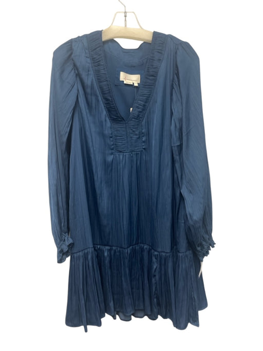 By Anthropologie Size 8 Deep Blue Polyester V Neck Long Sleeve Pleated Dress Deep Blue / 8