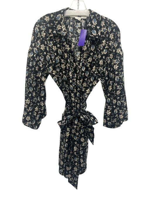 Veronica Beard Size 4 Black & Multi Linen Blend Button Front Long Sleeve Dress Black & Multi / 4