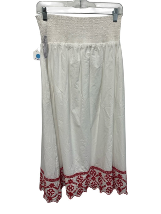 Ann Mashburn Size Est M White & Red Cotton Eyelet A Line Smocked Waist Skirt White & Red / Est M