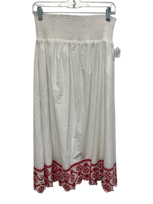 Ann Mashburn Size Est M White & Red Cotton Eyelet A Line Smocked Waist Skirt White & Red / Est M